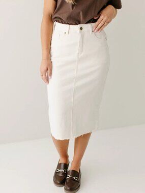 NWT Parker High Waist Raw Edge Denim Skirt, Ivory, Size 6, Main Street Exchange